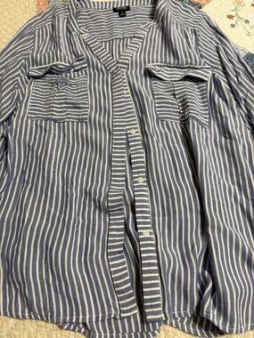 a.n.a Blue and White Striped Button-Down Shirt